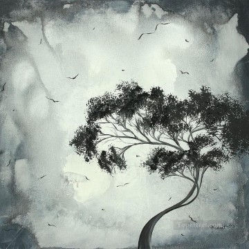 黒と白 Painting - 黒と白の木と鳥